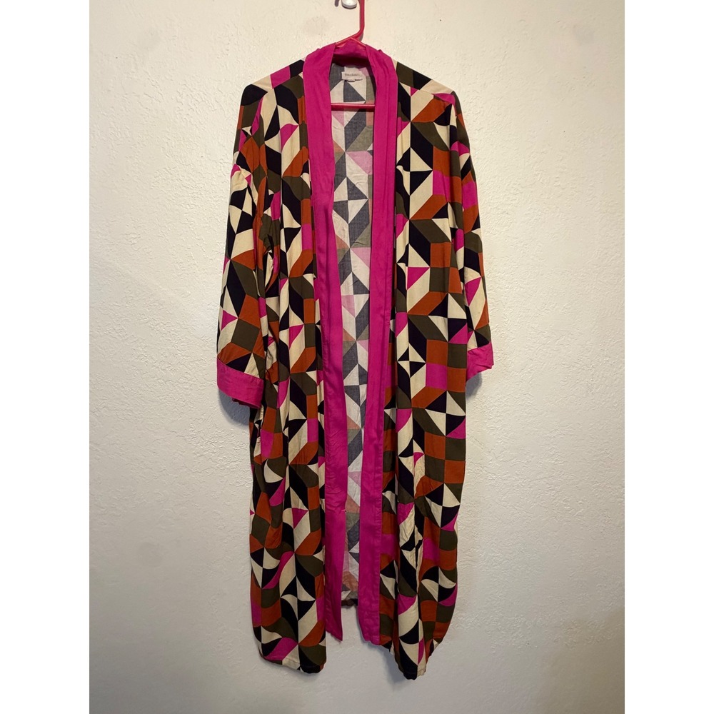 World Market Geometric Mosaic Print Open Front Longline Robe Pink One Size
